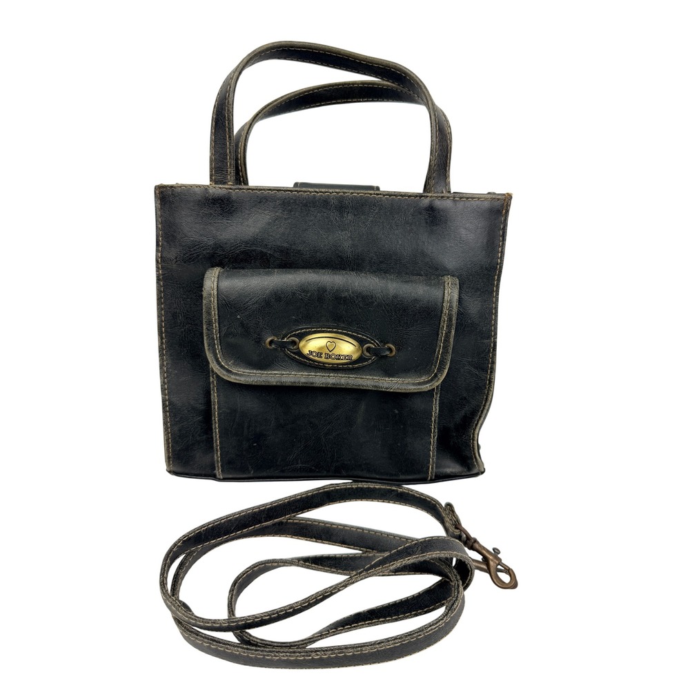 Joe Boxer Vintage Black Faux Leather Mini Tote Crossbody Bag Y2K - BD